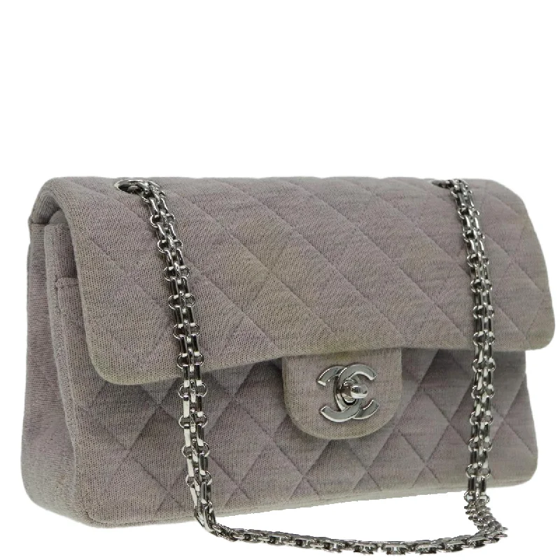 CHANEL Matelasse Chain Hand Bag Cotton Purple Silver CC  bs18352