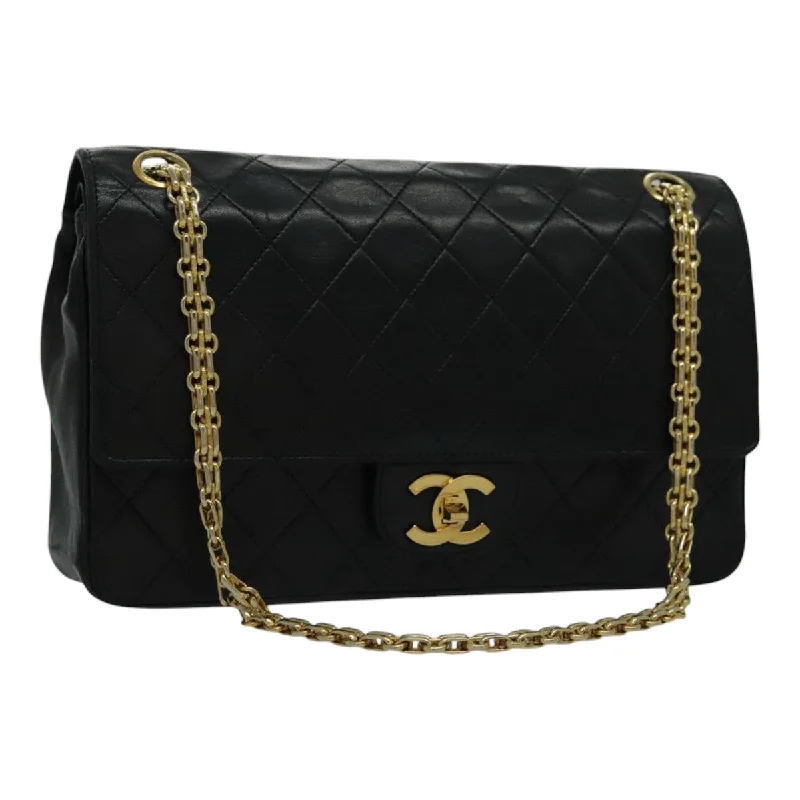 CHANEL Matelasse Chain Hand Bag Lamb Skin Vintage Black Gold CC  yk15613A