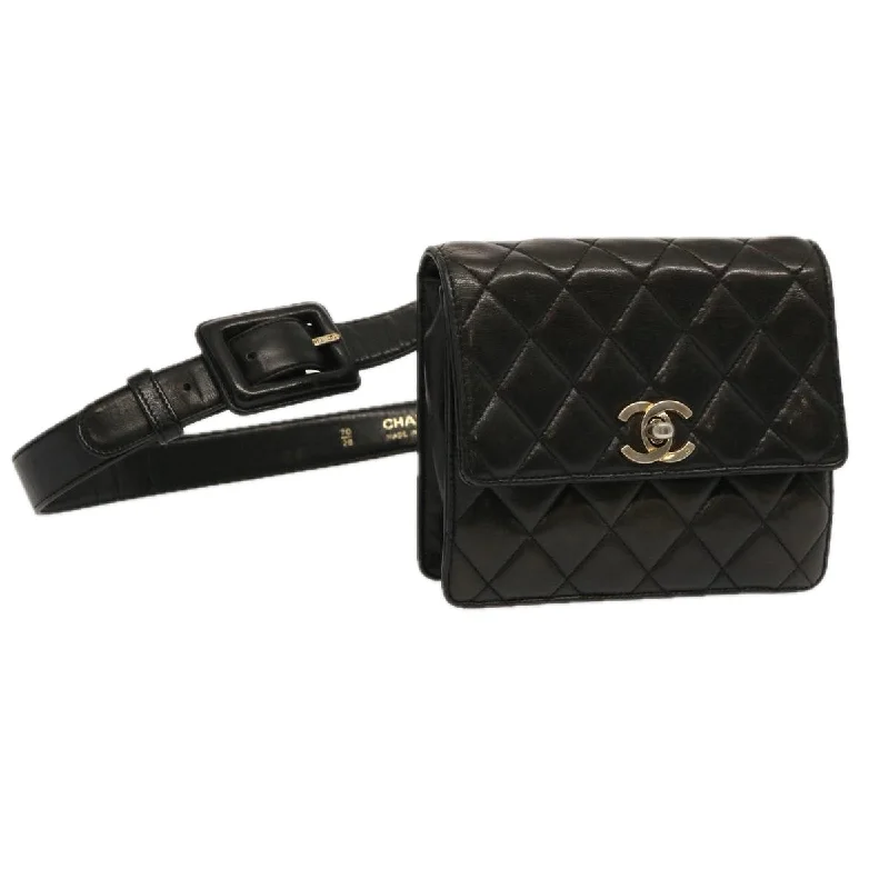 CHANEL Matelasse Turn Lock Waist bag Lamb Skin Black CC  yk11590