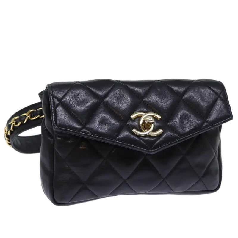 CHANEL Matelasse Turn Lock Waist bag Leather Black CC  bs13969