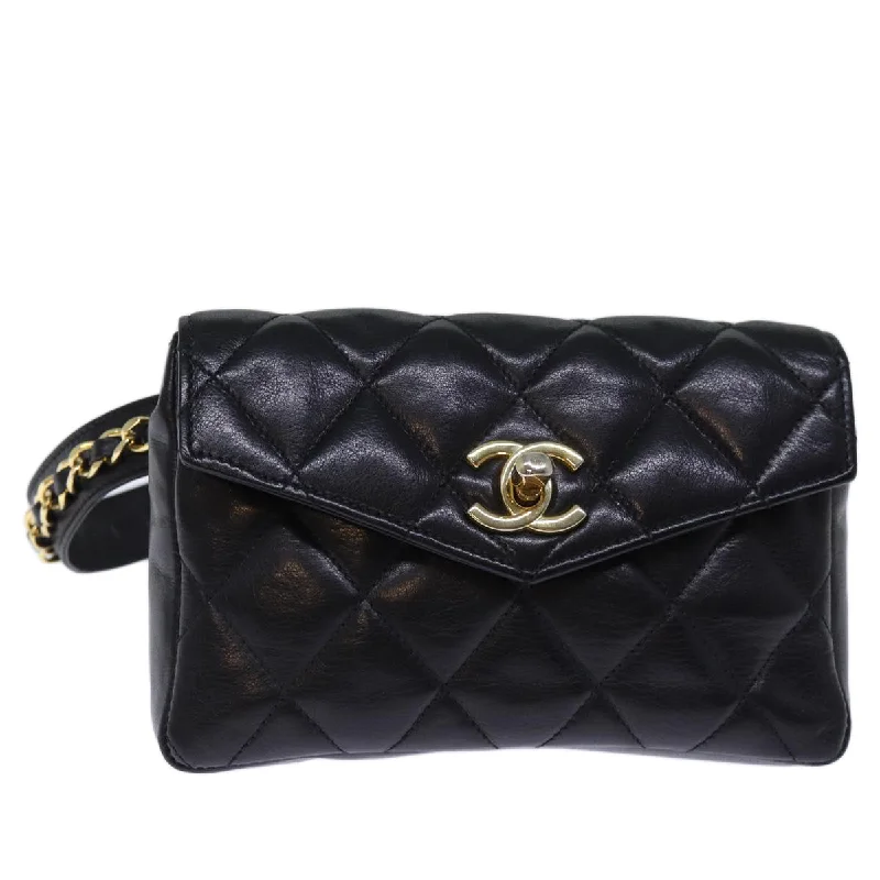 CHANEL Matelasse Turn Lock Waist bag Leather Black CC  bs13970