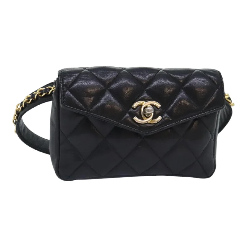 CHANEL Matelasse Waist bag Lamb Skin Black Gold CC  bs18455