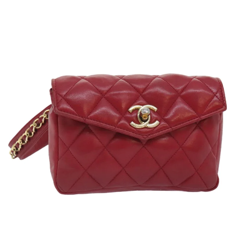 CHANEL Matelasse Waist bag Lamb Skin Red Gold CC  bs18074