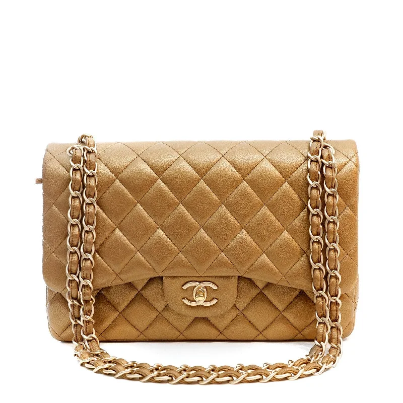 Chanel Metallic Bronze Lambskin Jumbo Classic Flap Bag