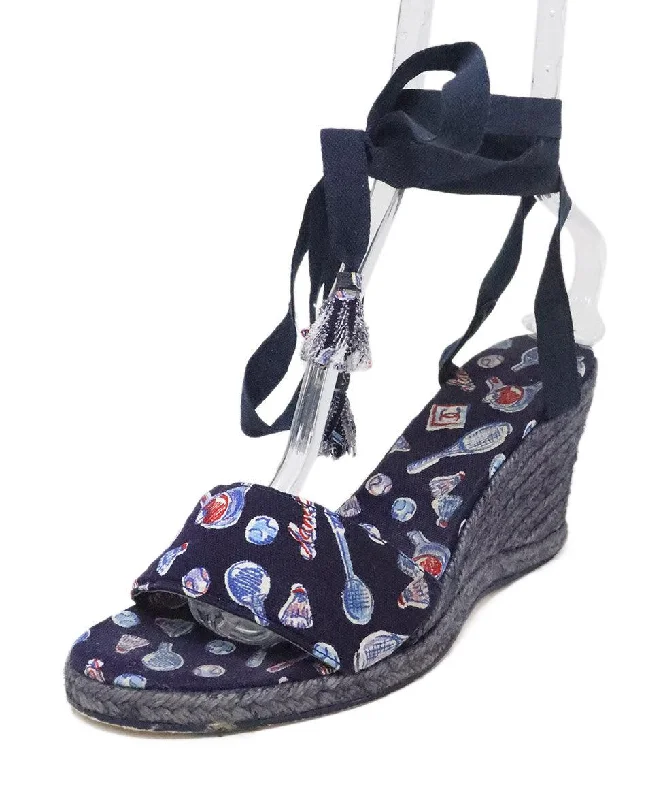 Chanel Navy Print Canvas Espadrilles sz 10