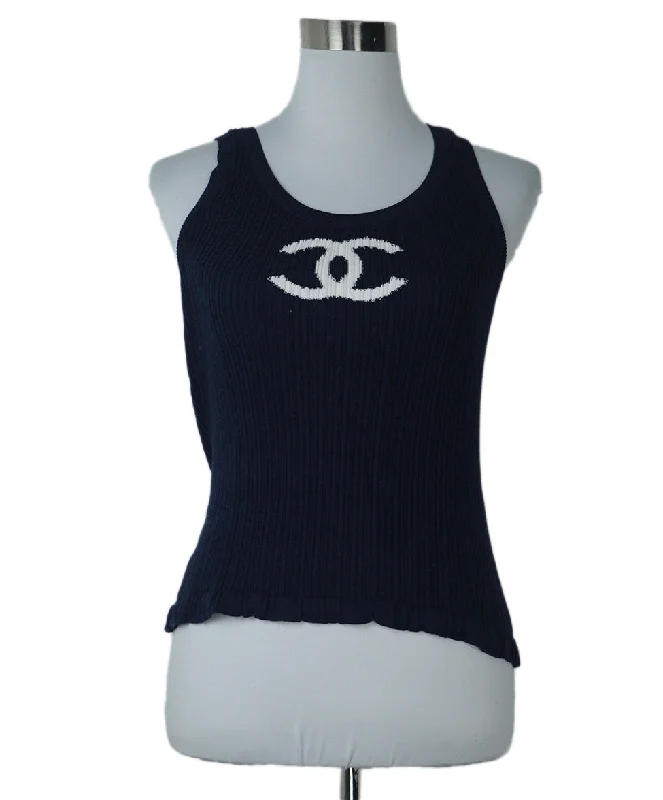 Chanel Navy & White Logo Tank Top sz 8