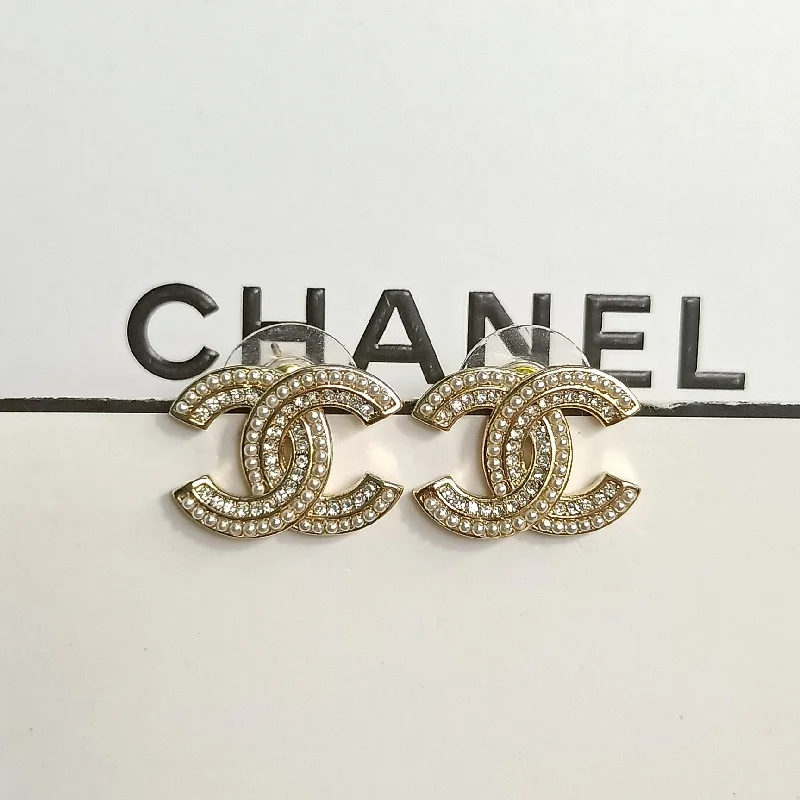 Chanel Part pearl part diamond stud earrings