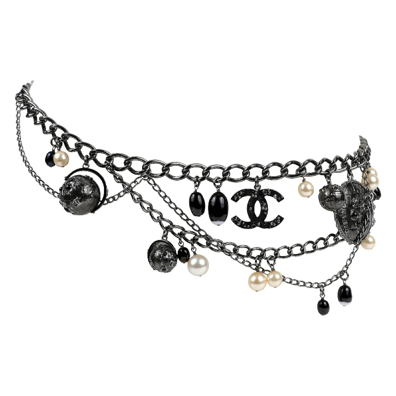 Chanel Ruthenium Globe Multiple Strand Belt w/ Pearls & CC