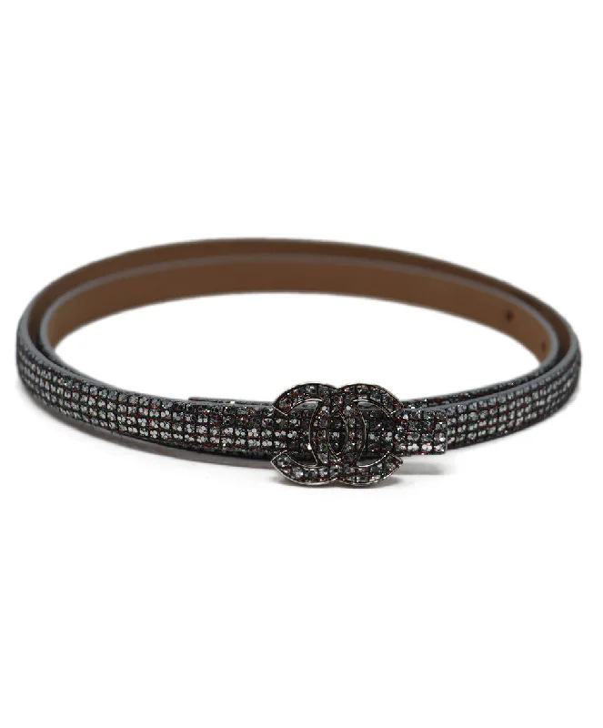 Chanel Silver Glitter Leather Belt