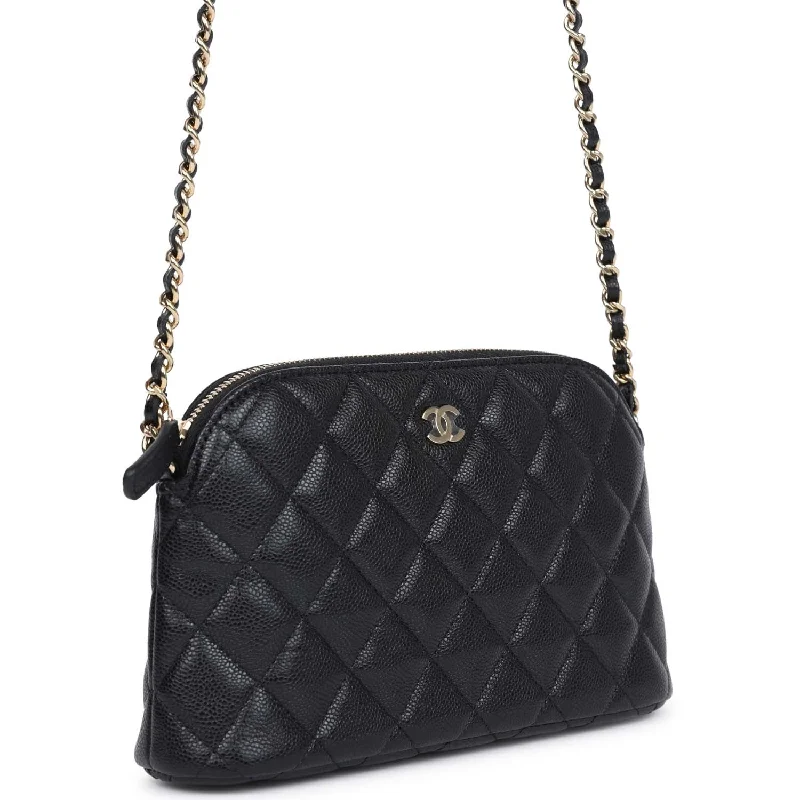 Chanel Small Clutch with Chain Crossbody Bag Black Caviar Light Gold Hardware