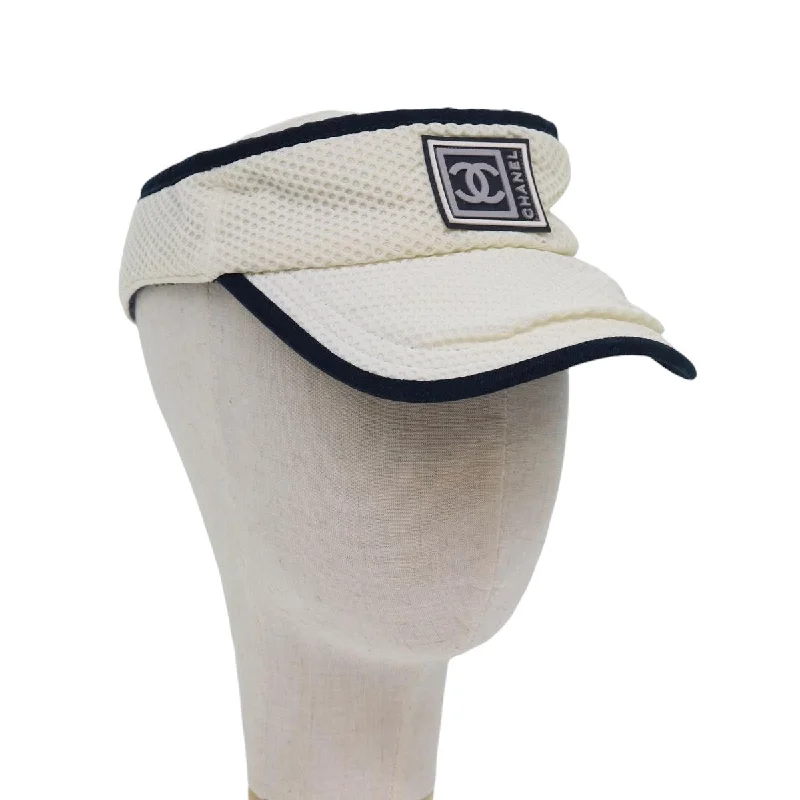 CHANEL Sports Sun Visor Cotton White Silver CC  am6754