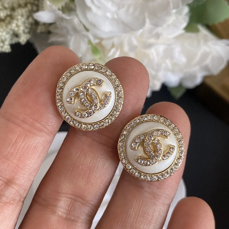 Chanel Sunflower Crystal Diamond Pearl Letter Earrings