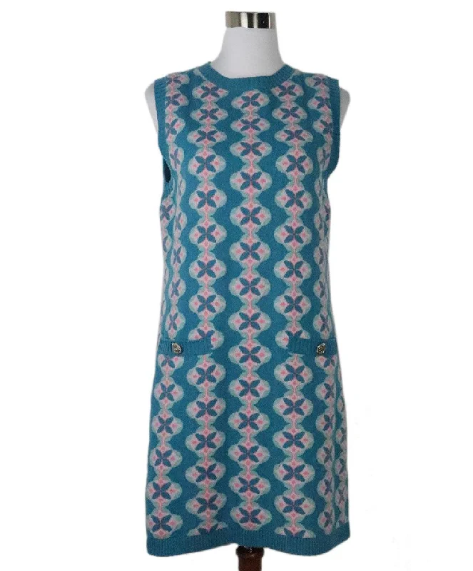 Chanel Turquoise & Pink Cashmere Dress sz 6