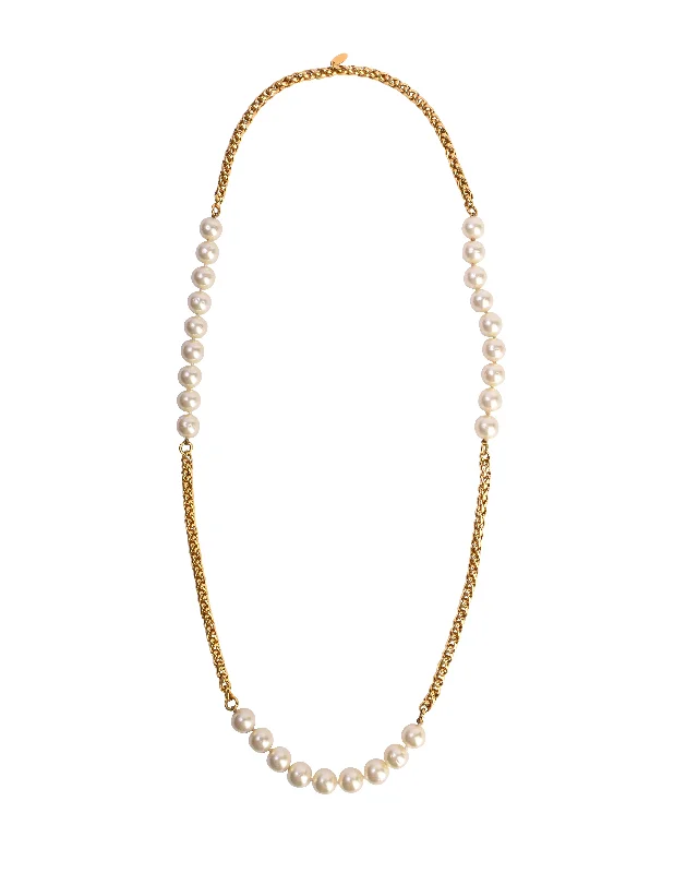 Chanel Vintage 1980s Collection 23 Gold Plated Chain and Pearl Sautoir Necklace