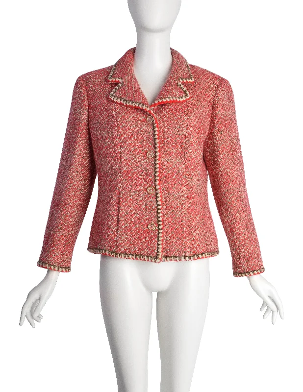 Chanel Vintage AW 2001 Mixed Red Wool Tweed Boucle Jacket