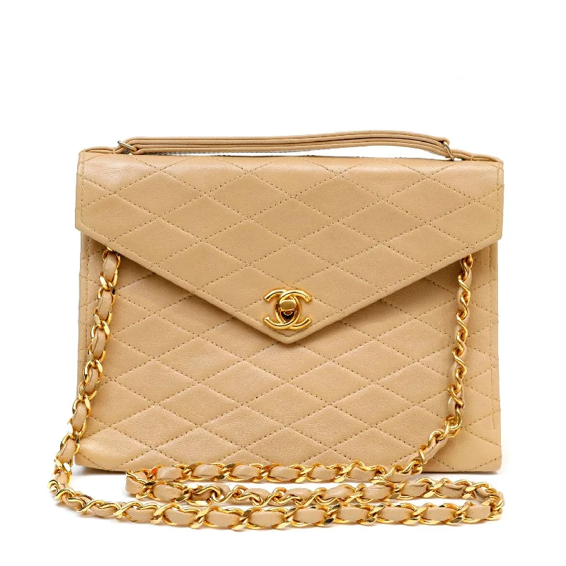 Chanel Vintage Beige Diamond Quilted Envelope Flap Bag w/ Gold Hardware