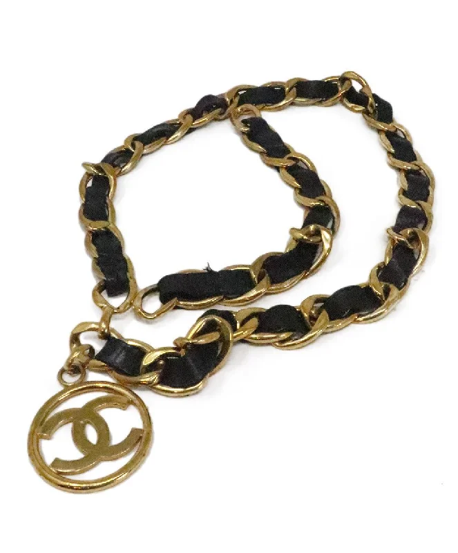 Chanel Vintage Gold & Black Leather Belt