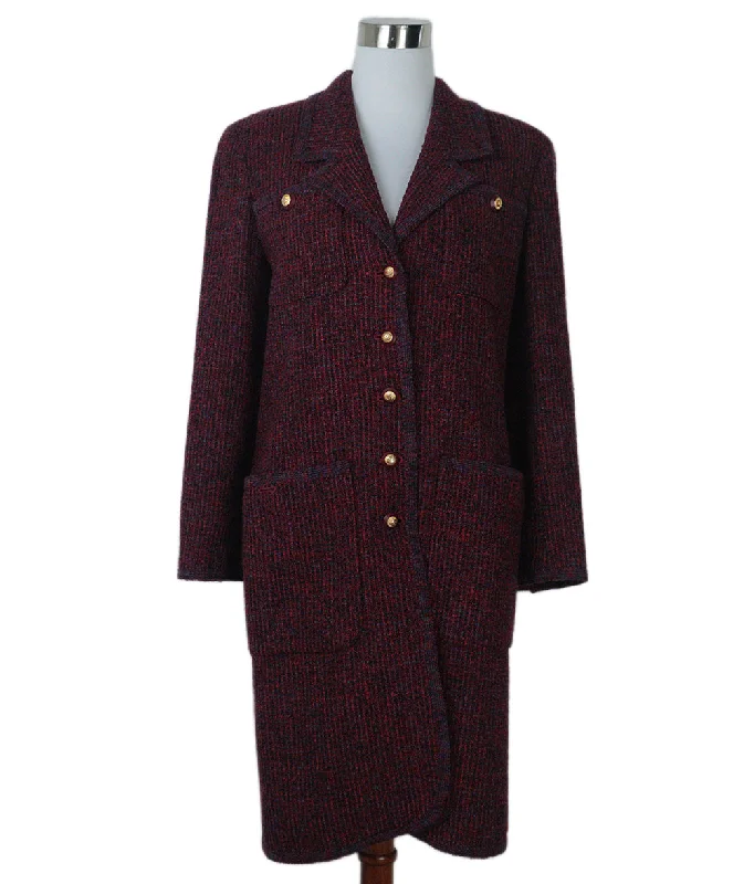 Chanel Vintage Red & Purple Tweed Coat sz 8