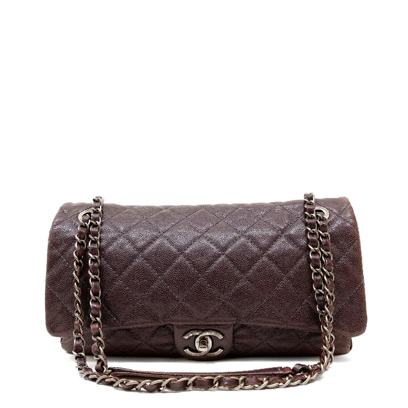 Chanel Purple Caviar Leather Easy Zip Flap Bag