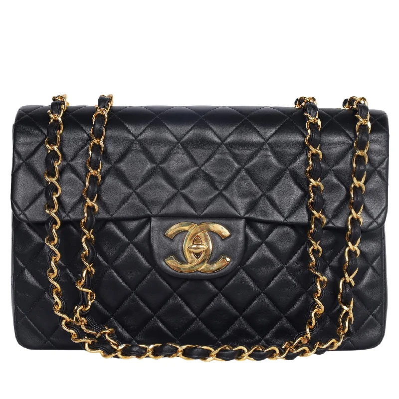 Vintage Chanel Black Quilted Jumbo Classic Flap Bag (Authentic Pre-Owned)