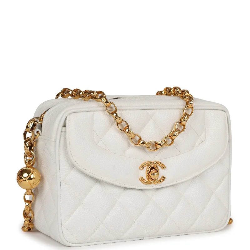 Vintage Chanel Camera Bag White Caviar Gold Hardware