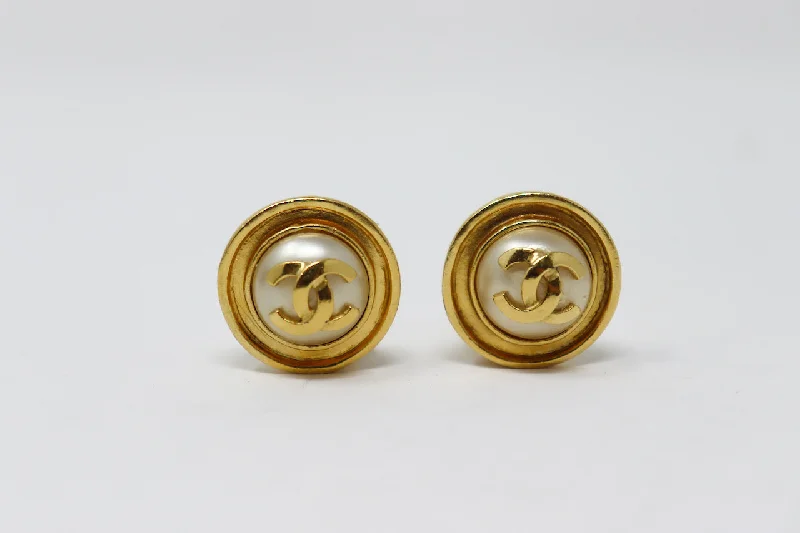 Vintage Spring 1995 CHANEL Pearl Logo Earrings