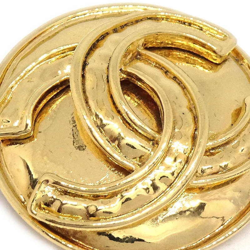 CHANEL 1994 CC Round Brooch Pin Gold Small