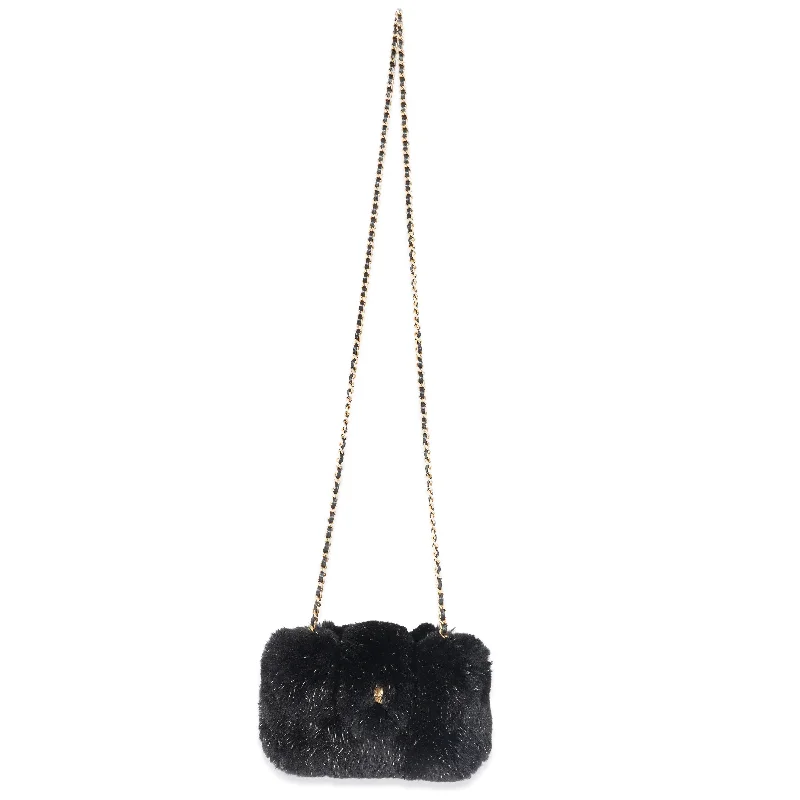 CHANEL CC Black Fur Chain Clutch