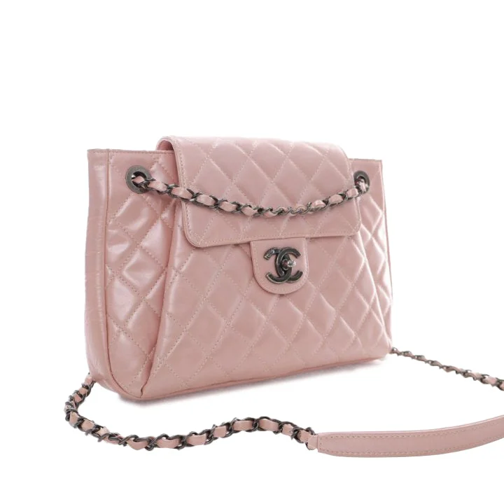 CHANEL CC Glazed Calfskin Accordion Flap Crossbody Bag