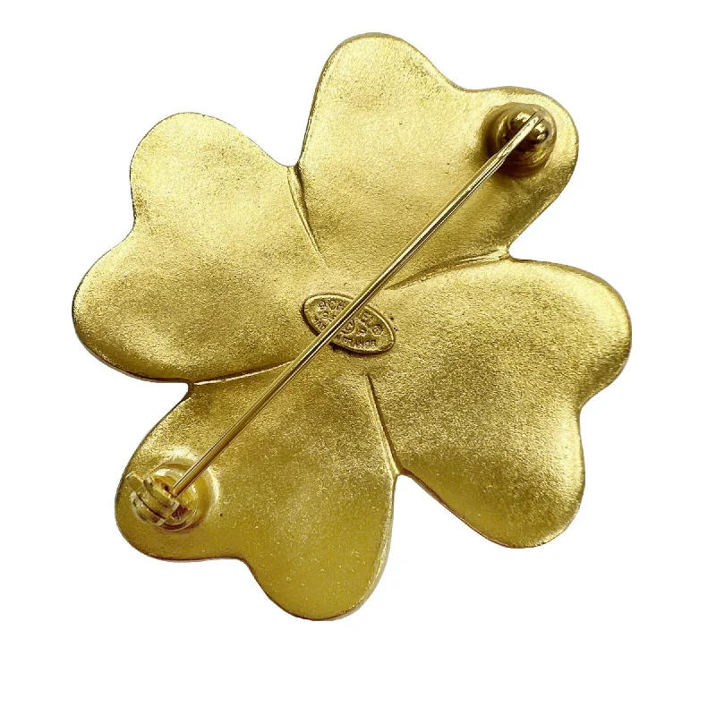 CHANEL Clover Coco Mark Brooch 95P Gold Ladies