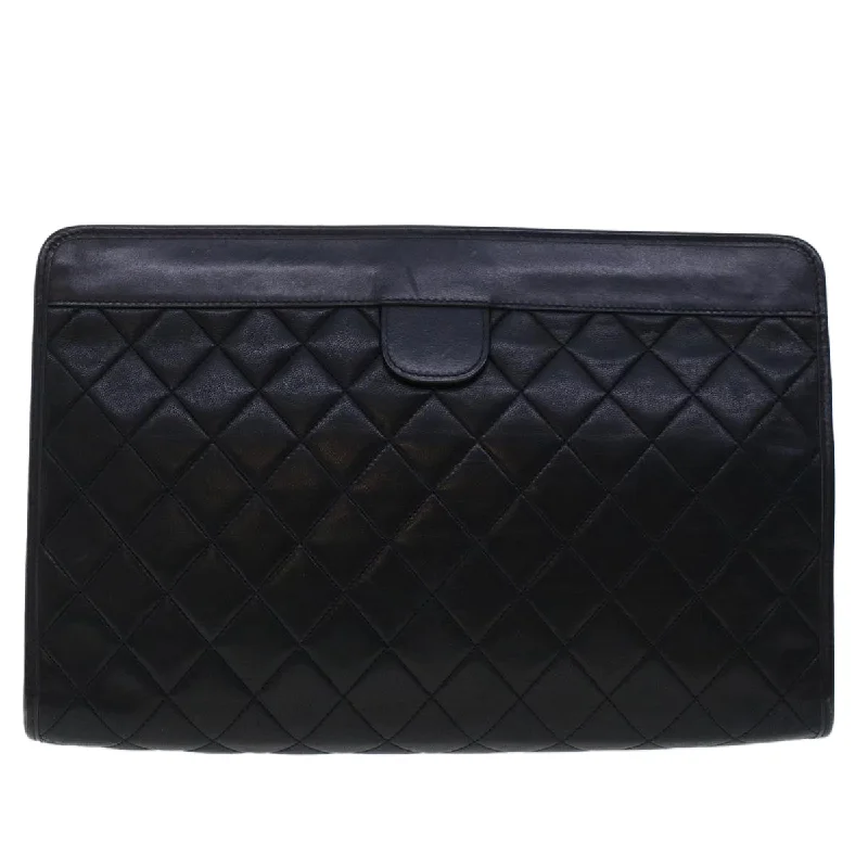 CHANEL Clutch Bag Lamb Skin Black CC  am4611