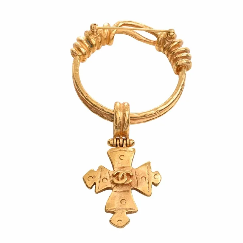 CHANEL Cross Motif Coco Mark Brooch Gold Ladies