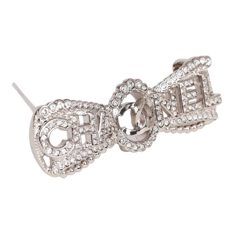 Chanel Crystal Bow CC Silver Brooch