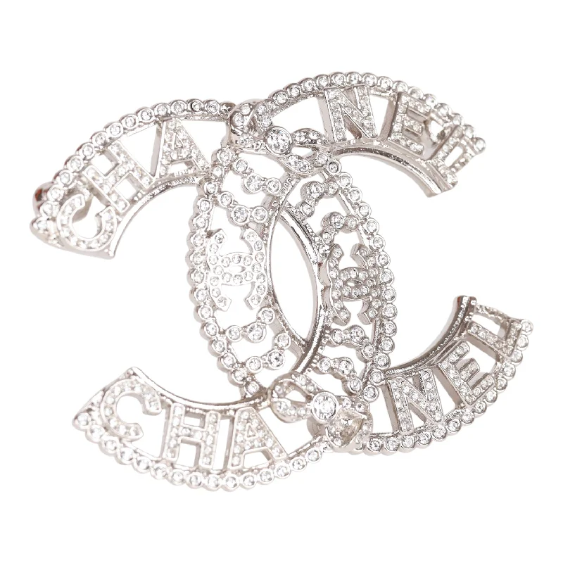 Chanel Crystal Bow CC Silver Brooch