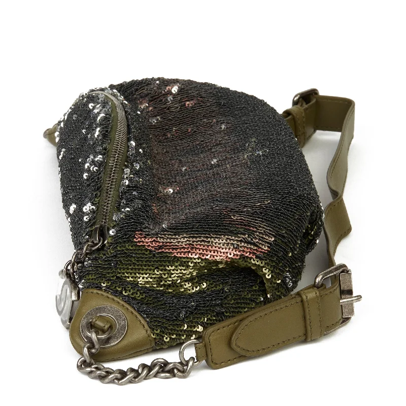 Chanel Khaki Quilted Lambskin & Pink Sequin Embellishment Coco Cuba Belt Bag Crossbody