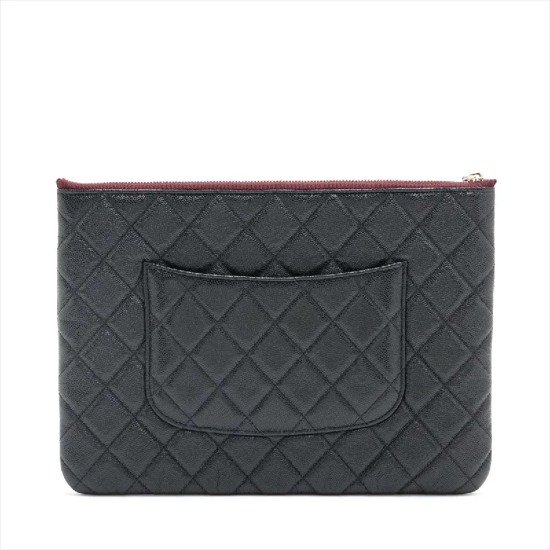 Chanel Matrasse Caviar S Clutch Bag Black G  31st