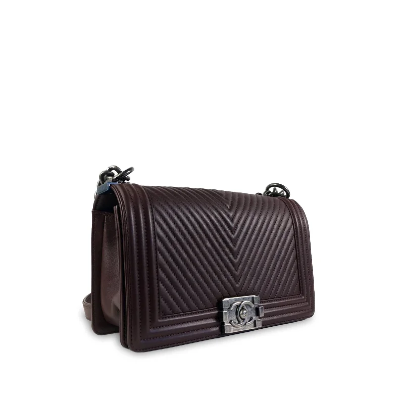 CHANEL Medium Lambskin Chevron Boy Flap Crossbody Bag