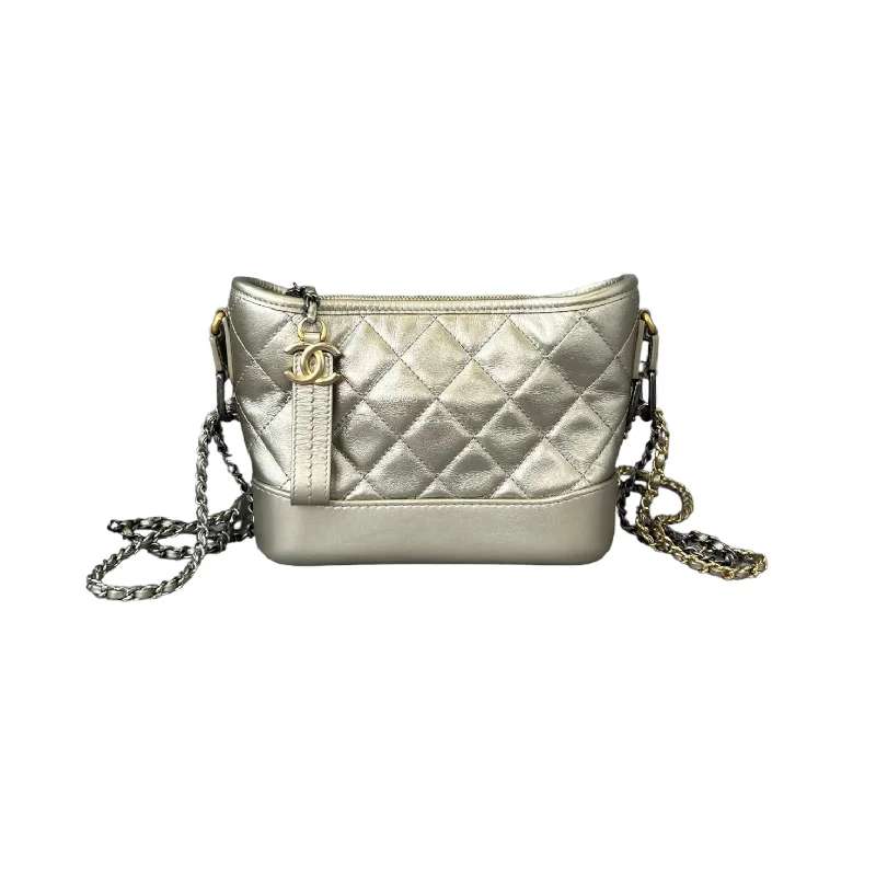 Metallic Pale Aged Calfskin Quilted Small Gabrielle Hobo Gold