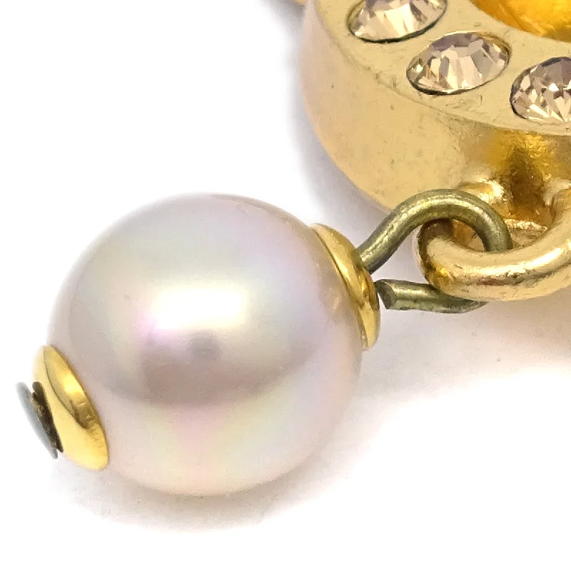 Chanel Rhinestone Artificial Pearl Brooch Pin Gold 02P