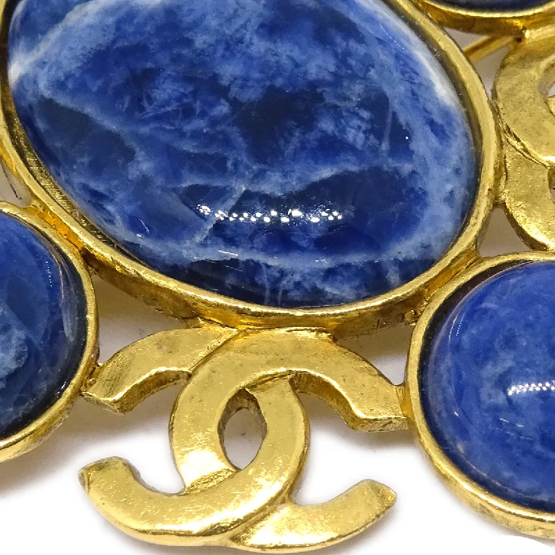 Chanel Stone Brooch Pin Gold Blue 95A