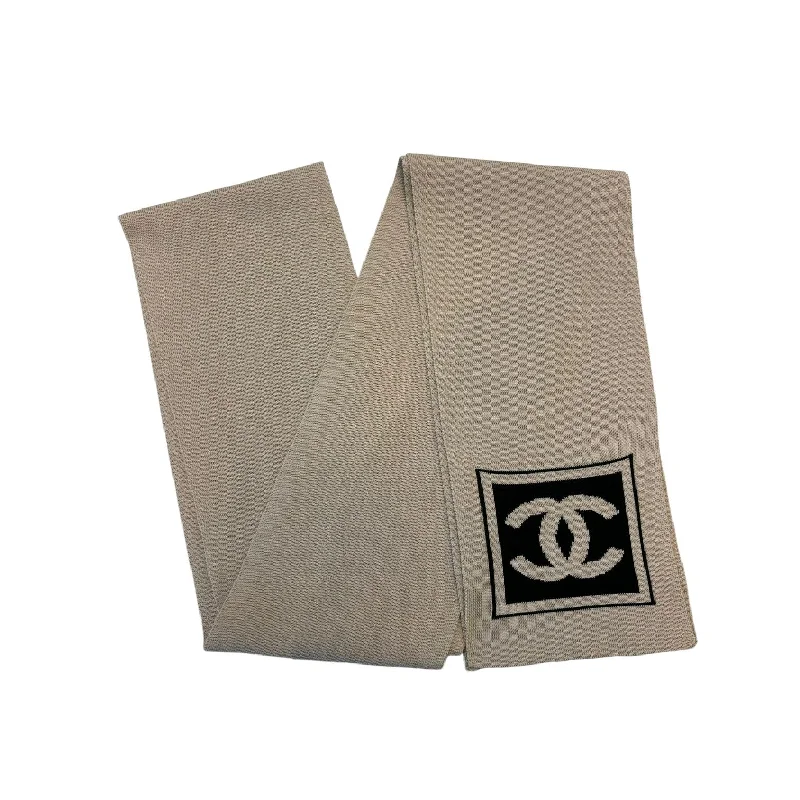 Tan Knit CC Logo Cotton Scarf Ivory