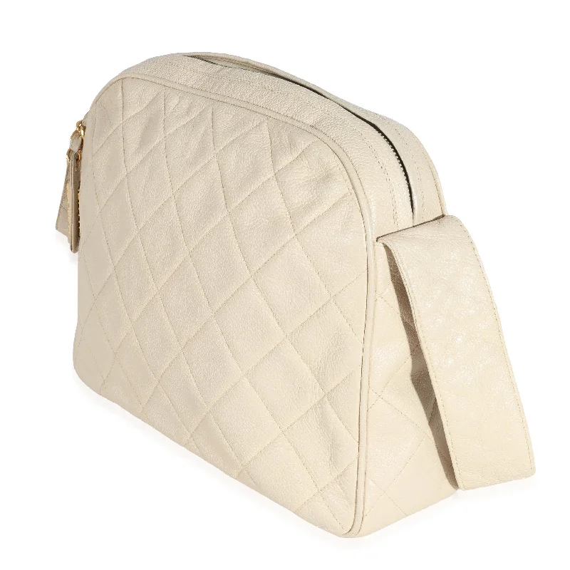 Chanel Vintage Beige Quilted Caviar Messenger Bag