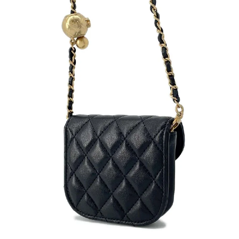 CHANEL Matelasse Ball Chain Waist Pouch Black AP1461 Lambskin