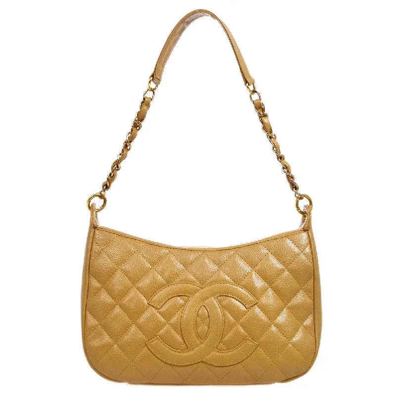 CHANEL 2003-2004 Hobo Bag Beige Caviar 15748