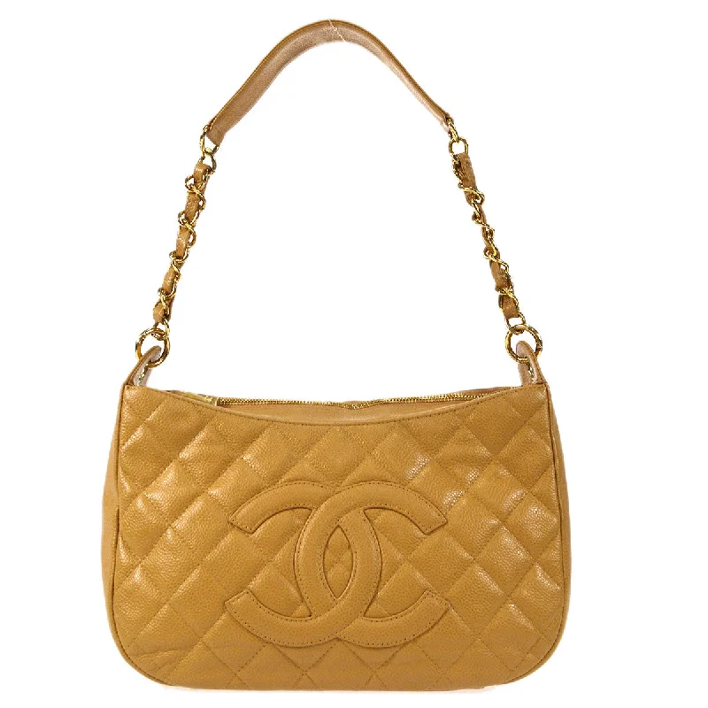 CHANEL 2004-2005 Hobo Bag Camel Caviar 27237