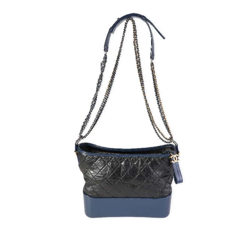 CHANEL Black & Blue Quilted Aged Calfskin Large Gabrielle Hobo