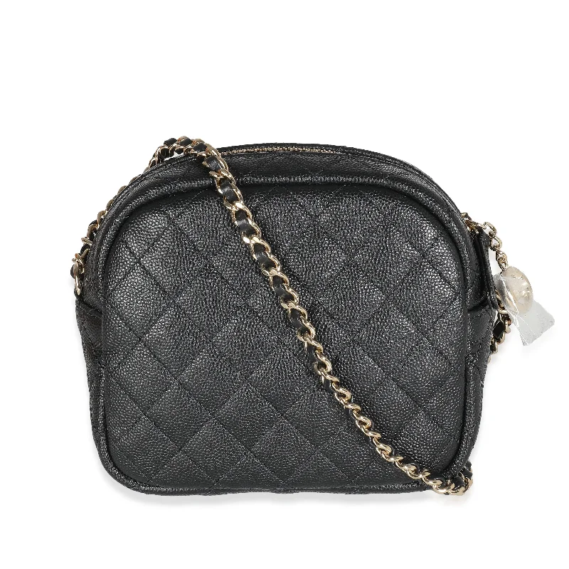 CHANEL Black Quilted Caviar Day Camera Case