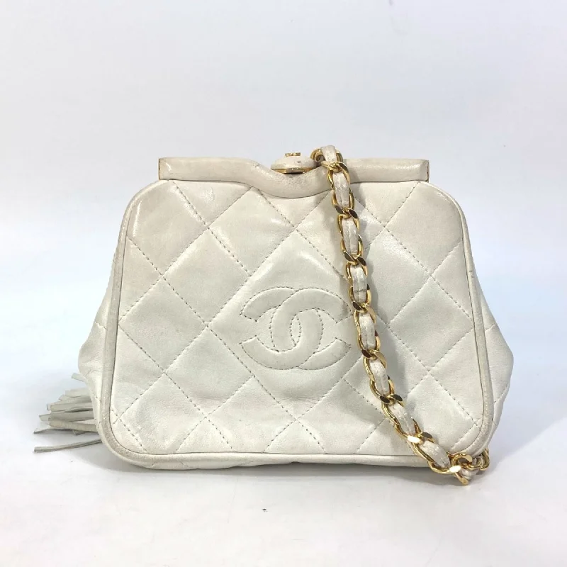 Chanel CC Mark CC Kisslock Waist Pouch Chain with Fringe Waist Pouch White GoldHardware