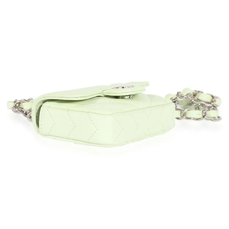 CHANEL Light Green Chevron Quilted Flap Belt Bag