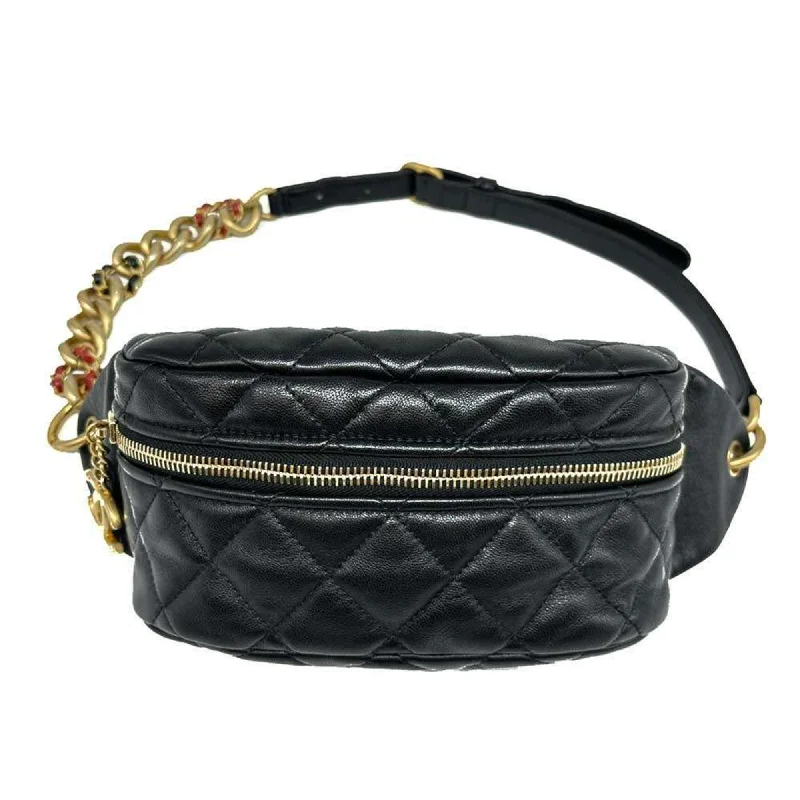 Chanel Matelasse Waist Pouch Lambskin Black Coco Mark CHANEL